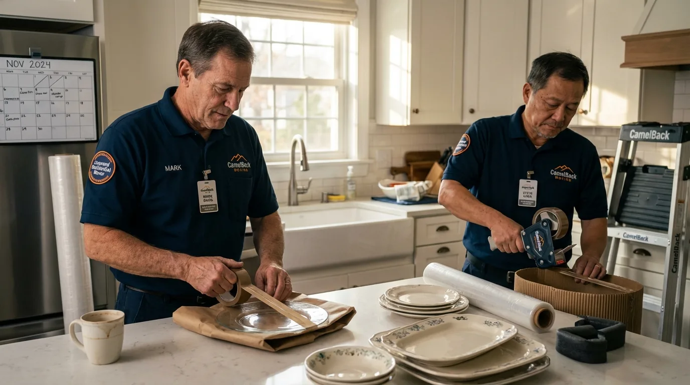 Professional crew packing kitchen dishware in Marysville, MI